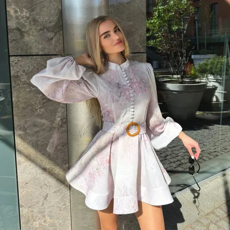 Sort Single Breasted O-neck Long Sleeve A-line Dresses - Craftklart.store