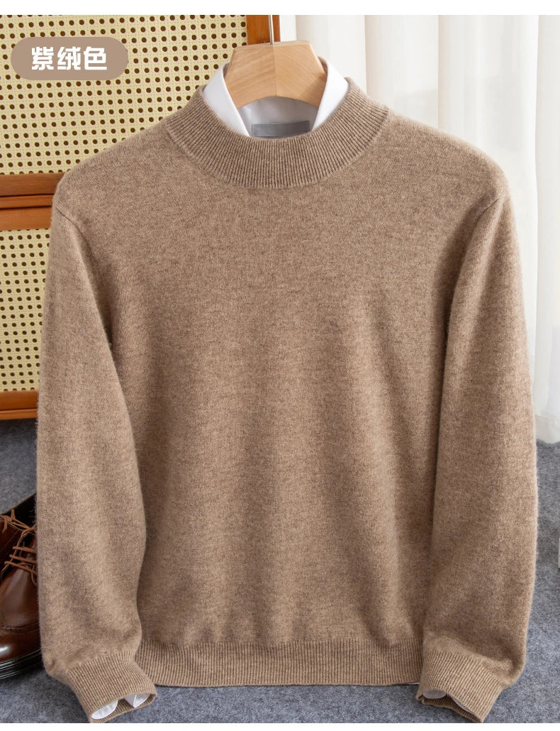New Fashion Men's 100% Wool Pullover Half-high Collar Sweater - Craftklart.store