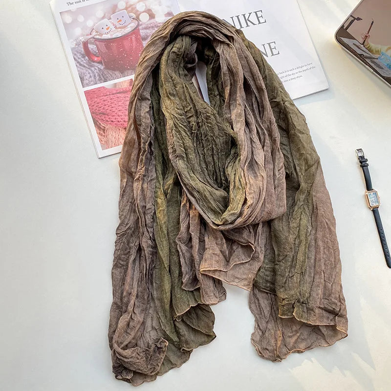 Women's Urban Cotton and Linen Tie-dye Long Folds Scarf