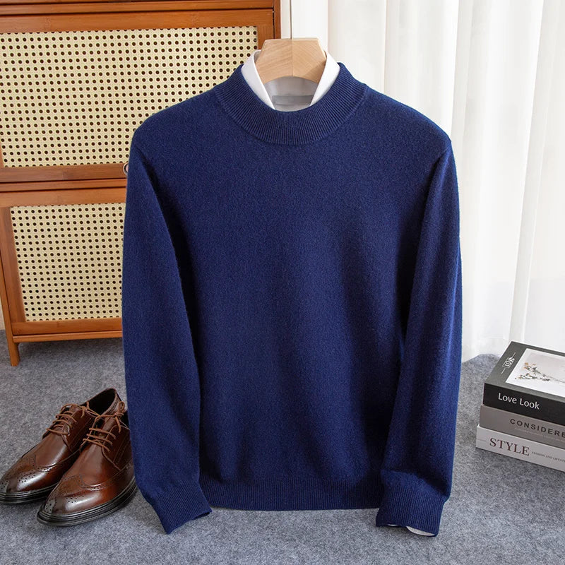New Fashion Men's 100% Wool Pullover Half-high Collar Sweater - Craftklart.store