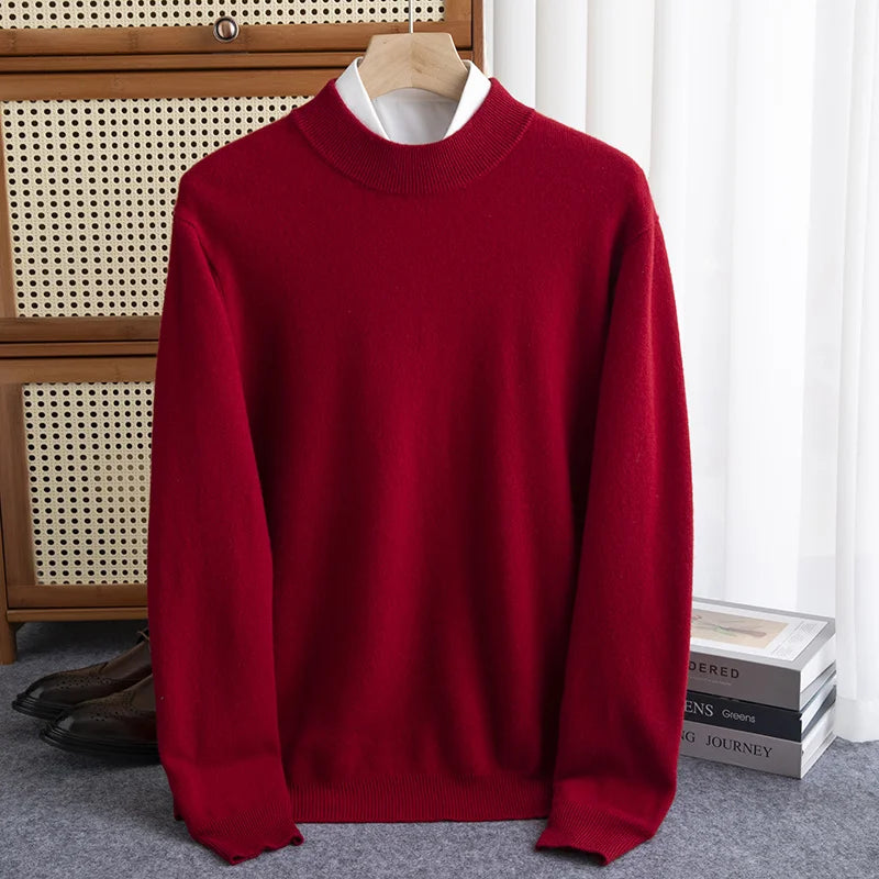 New Fashion Men's 100% Wool Pullover Half-high Collar Sweater - Craftklart.store