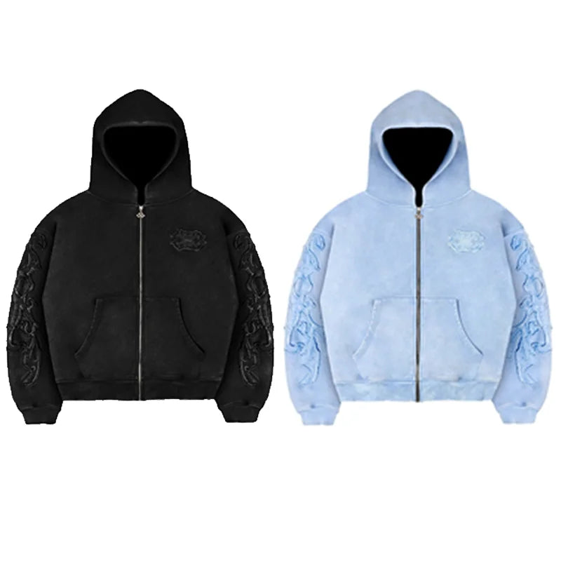 Black Craftklart Dropship streetwear hoodie with embroidery and front zipper, casual and stylish for everyday wear.