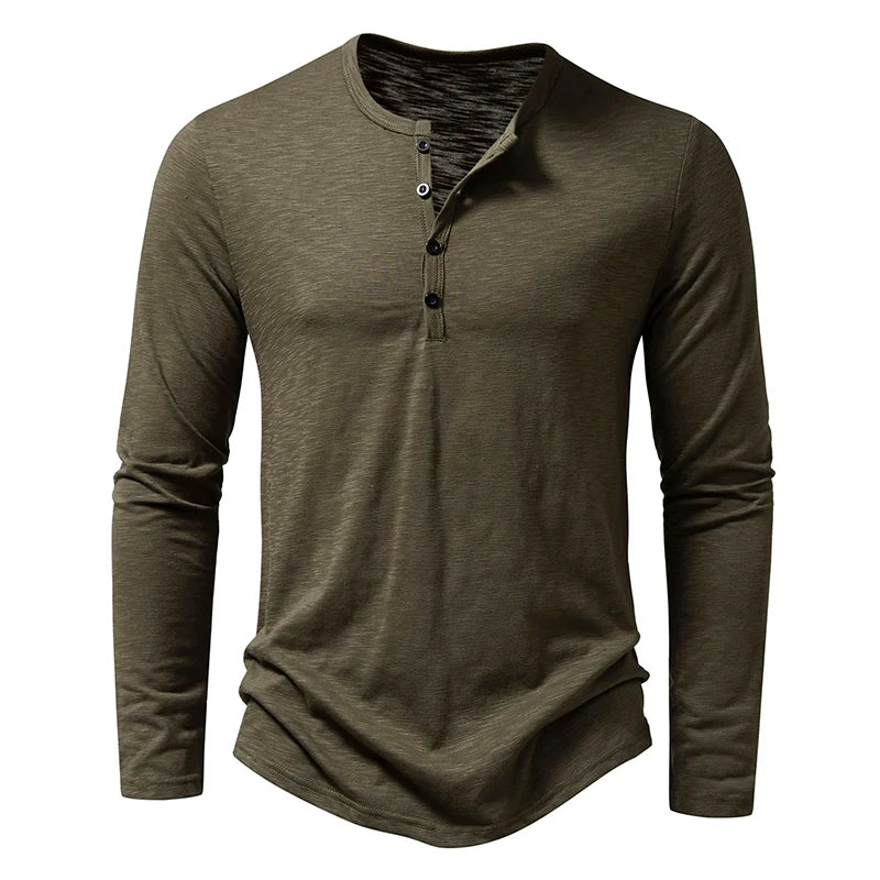New Men's Cotton Henley T Shirt Long Sleeve - Premium Longsleeve Top from Craftklart.store - Just $16.23! Shop now at Craftklart.store