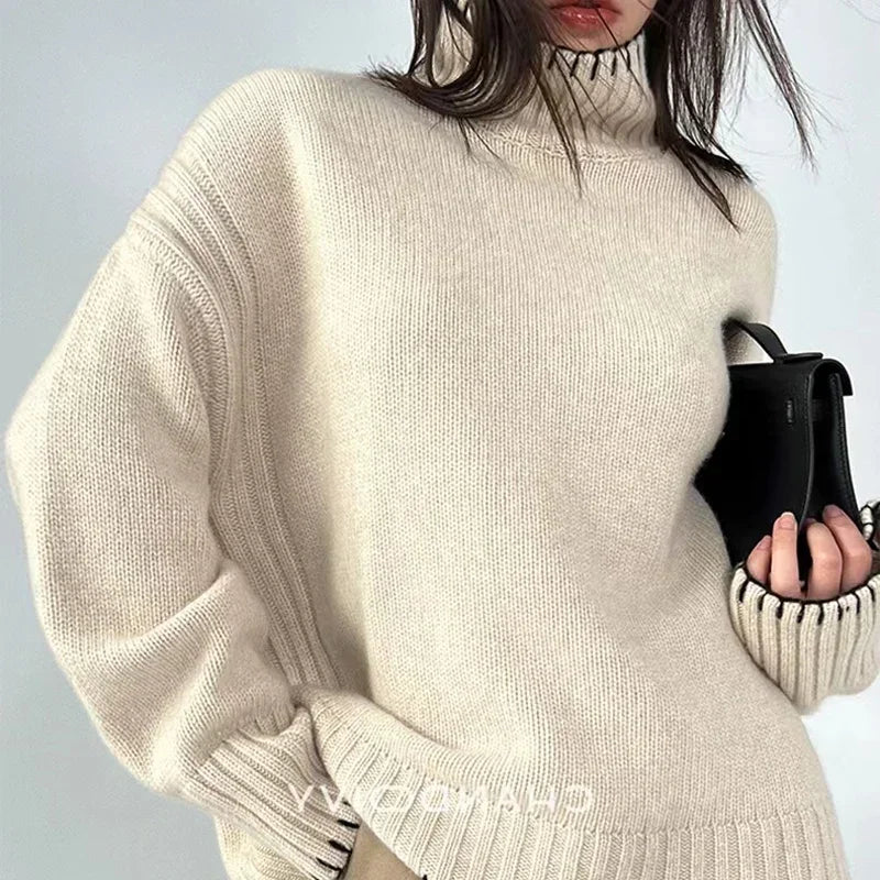 100% Pure Wool Cashmere Sweater Women's Turtleneck Pullover