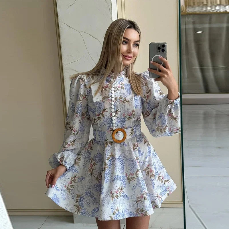 Sort Single Breasted O-neck Long Sleeve A-line Dresses - Craftklart.store