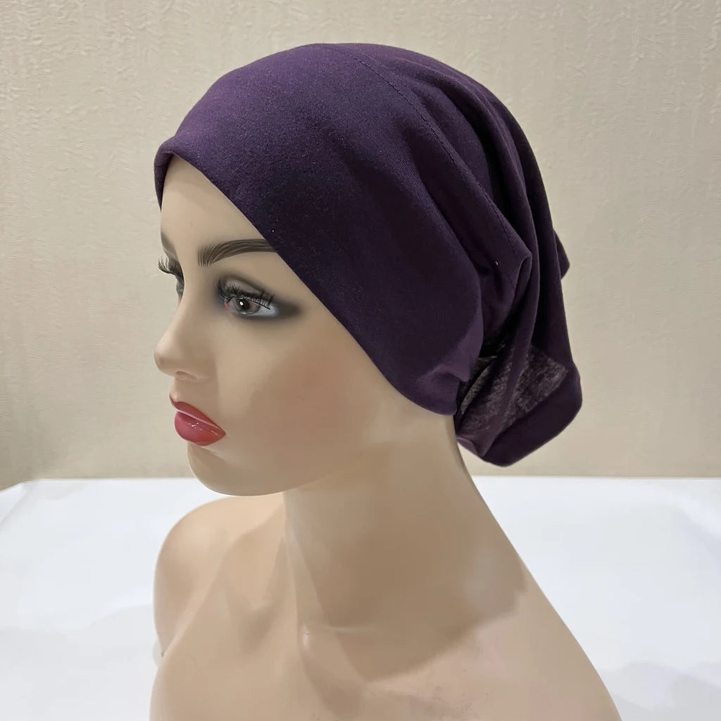 Traditional Ladies Pure Color Stretch Head Scarf Under Hijab Bonnet