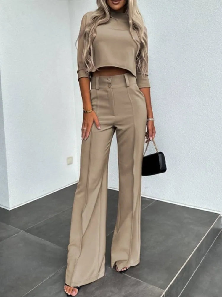 Women Casual Crop Top+High Waist Pants Sets - Premium Sets from Craftklart Dropship - Just $14.58! Shop now at Craftklart.store