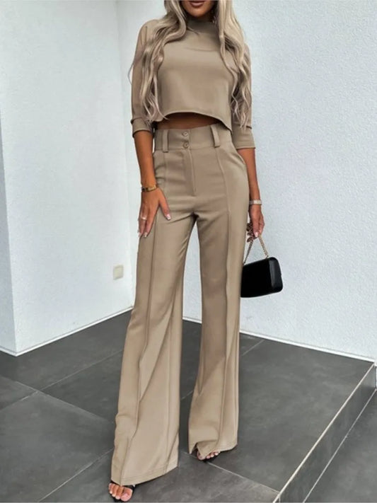 Women Casual Crop Top+High Waist Pants Sets - Premium Sets from Craftklart Dropship - Just $14.58! Shop now at Craftklart.store