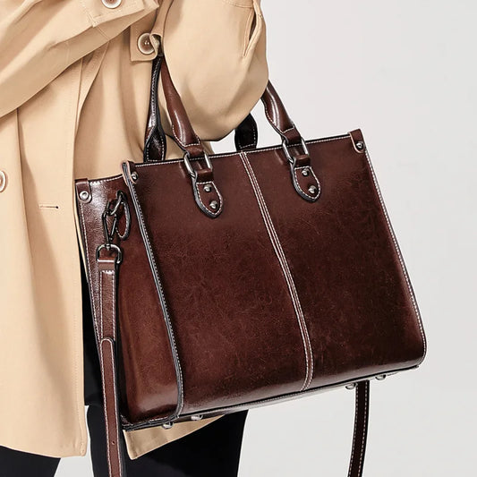 Women's Urban Styled Genuine Leather Top Handle Bag - Craftklart.store
