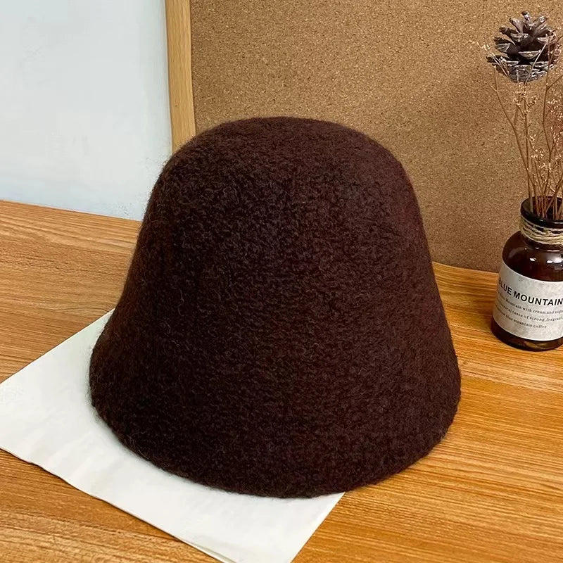 Simple Wool Bucket Hat for Women
