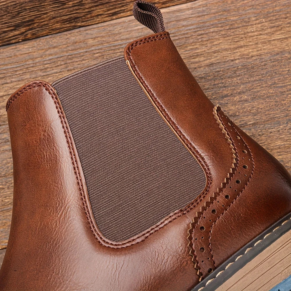 Brogue Chelsea Men Boots Classical American Style Leather Boots