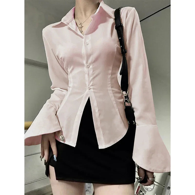 Women Vintage Gotham Turn-down Collar& Flare Sleeve Shirt - Premium shirt from Craftklart Dropship - Just $24.03! Shop now at Craftklart.store