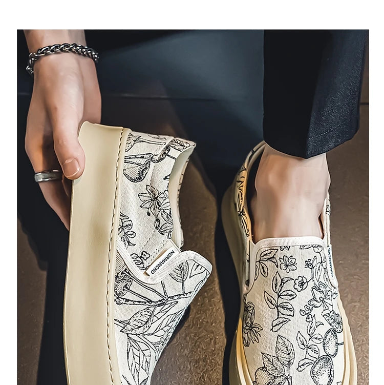 Men's Canvas Floral Thick Sole Loafers