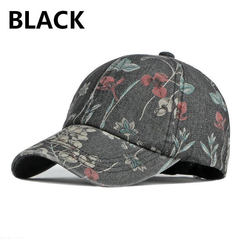 Women's CLIMATE Floral Denim Baseball Cap Hat - Premium Cap from Craftklart Dropship - Just $7.85! Shop now at Craftklart.store