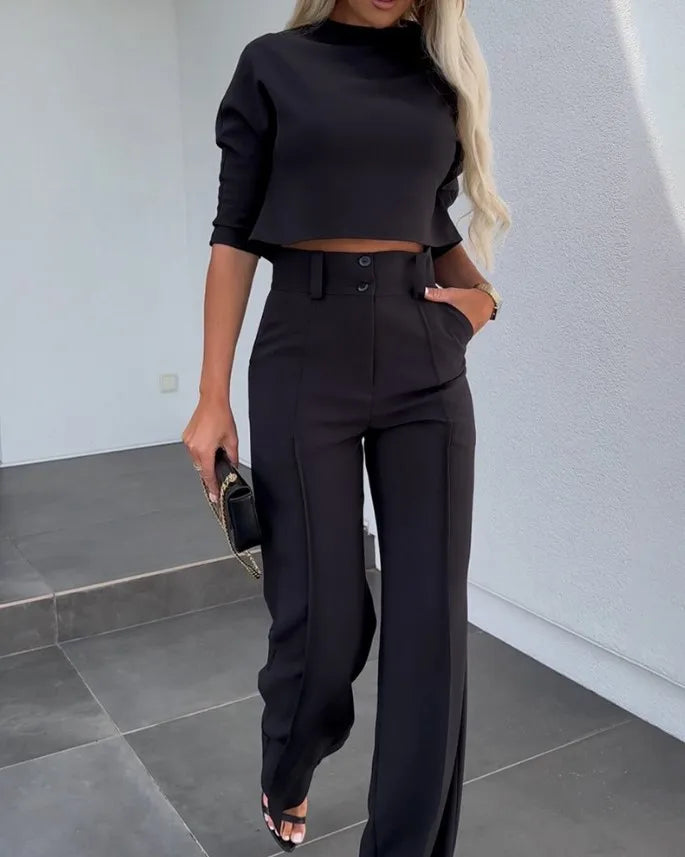 Women Casual Crop Top+High Waist Pants Sets - Premium Sets from Craftklart Dropship - Just $14.58! Shop now at Craftklart.store