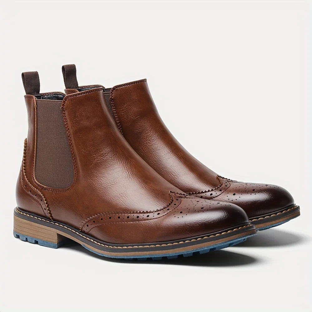 Brogue Chelsea Men Boots Classical American Style Leather Boots
