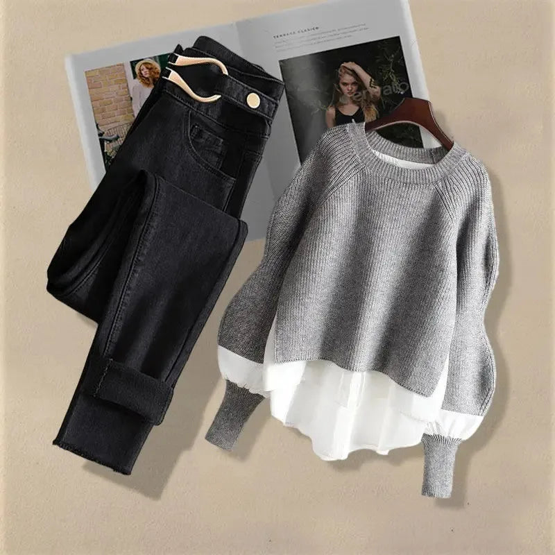 Women's Urban Jeans & Top Matching Korean Set - Premium Sets from Craftklart Dropship - Just $9.43! Shop now at Craftklart.store