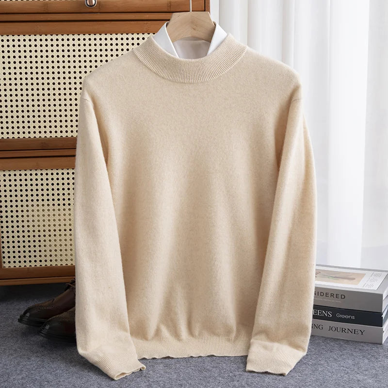 New Fashion Men's 100% Wool Pullover Half-high Collar Sweater - Craftklart.store