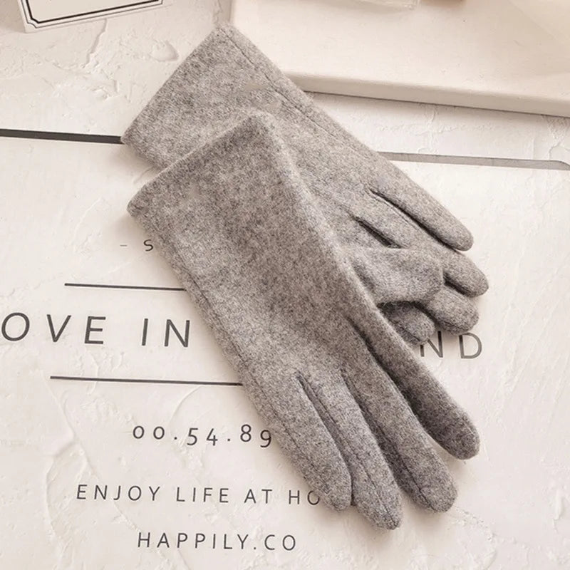 Women Winter Cashmere Wool Knit Plush Thick Warm Glove Outdoor - Craftklart.store
