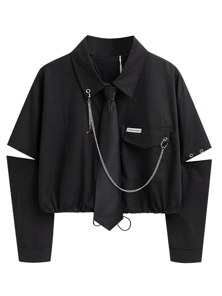 Punk Style Women Shirt Gothic Harajuku Dark Tie And Chain - Premium Shirt from Craftklart Dropship - Just $20.13! Shop now at Craftklart.store