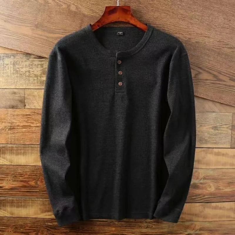 Henley Waffle Half Button Breathable 100% Cotton Tops - Premium Longsleeve Top from Craftklart Dropship - Just $16.25! Shop now at Craftklart.store
