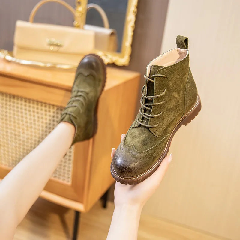 British Lace Up Urban Girl Women Ankle Boots