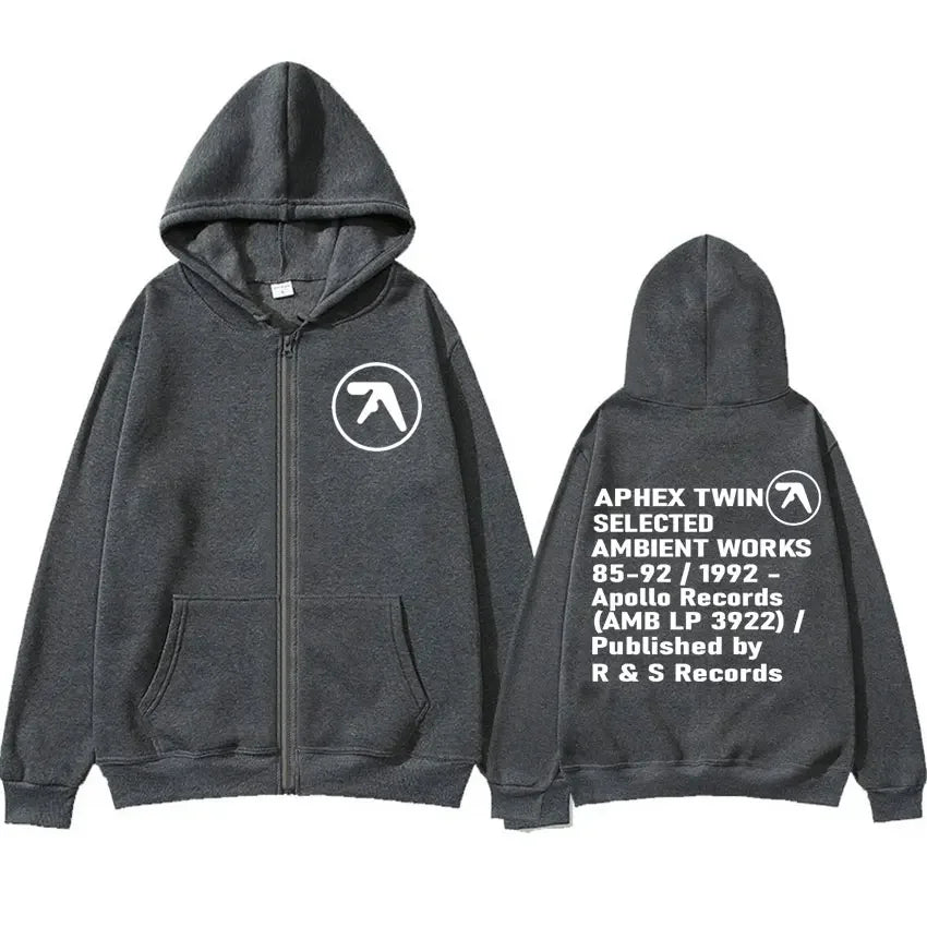 Zip Up Hooded Top Aphex Twin Inspired Graphic Print Hoodie - Craftklart.store