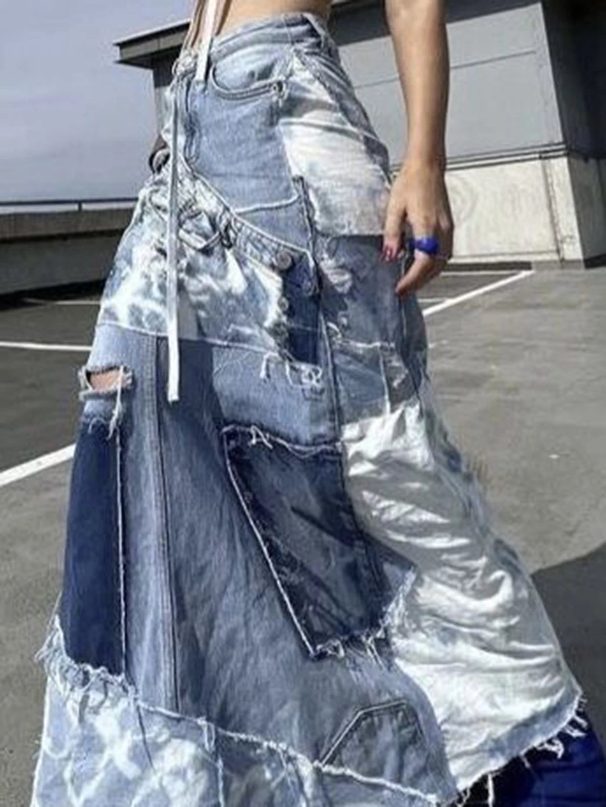 Denim Patchwork Long Skirt For Women - Premium Skirt from Craftklart Dropship - Just $28.29! Shop now at Craftklart.store