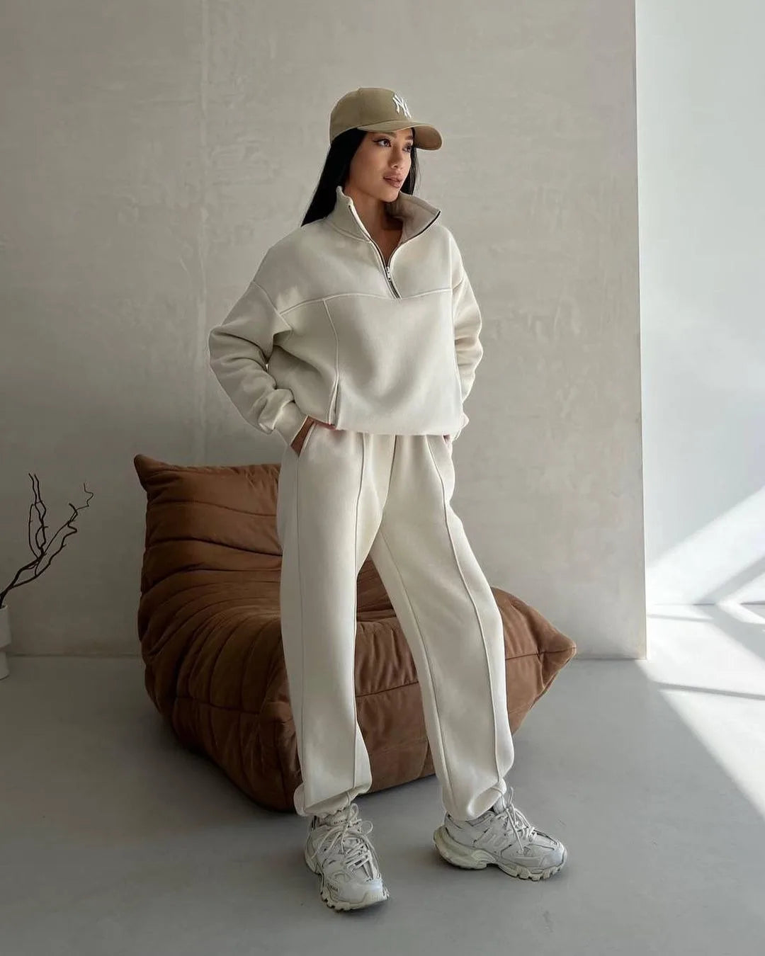 Autumn Women's Tracksuit with Zipper Cotton Oversize White Casual Two Piece Set Women Classic Sports Trouser Suits for Women - Premium from Craftklart.store - Just $26.49! Shop now at Craftklart.store
