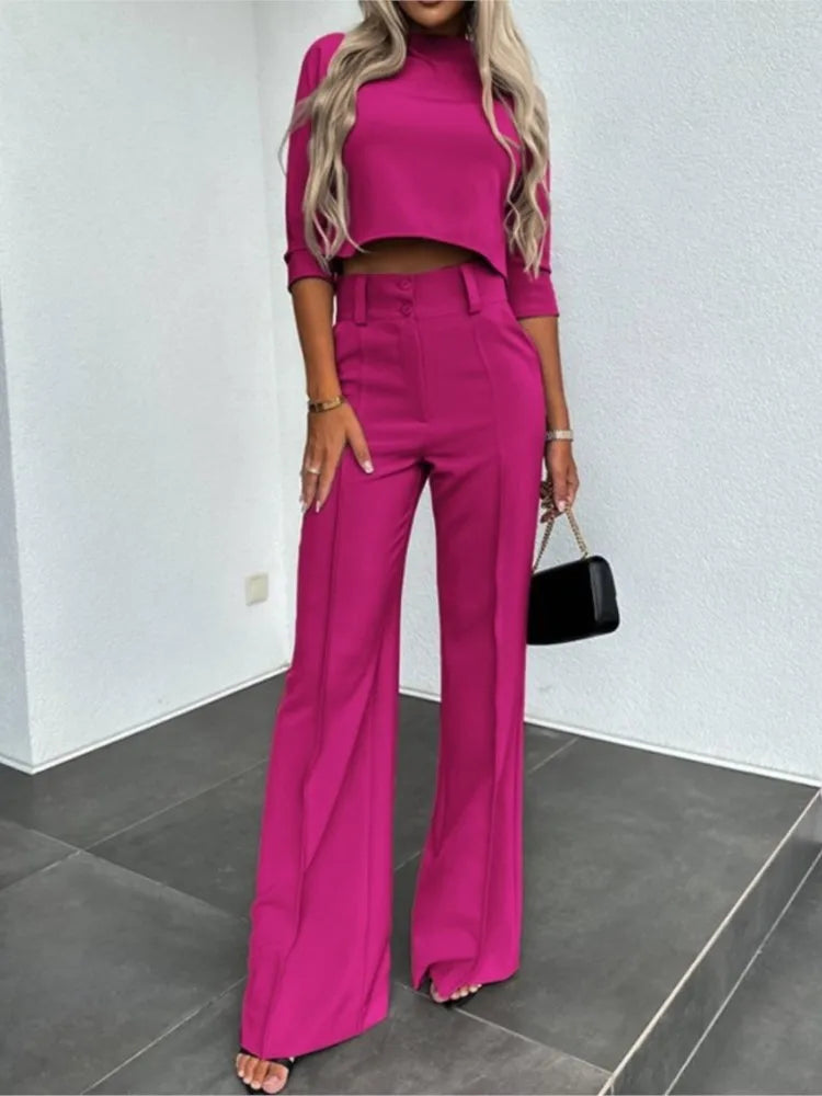 Women Casual Crop Top+High Waist Pants Sets - Premium Sets from Craftklart Dropship - Just $14.58! Shop now at Craftklart.store