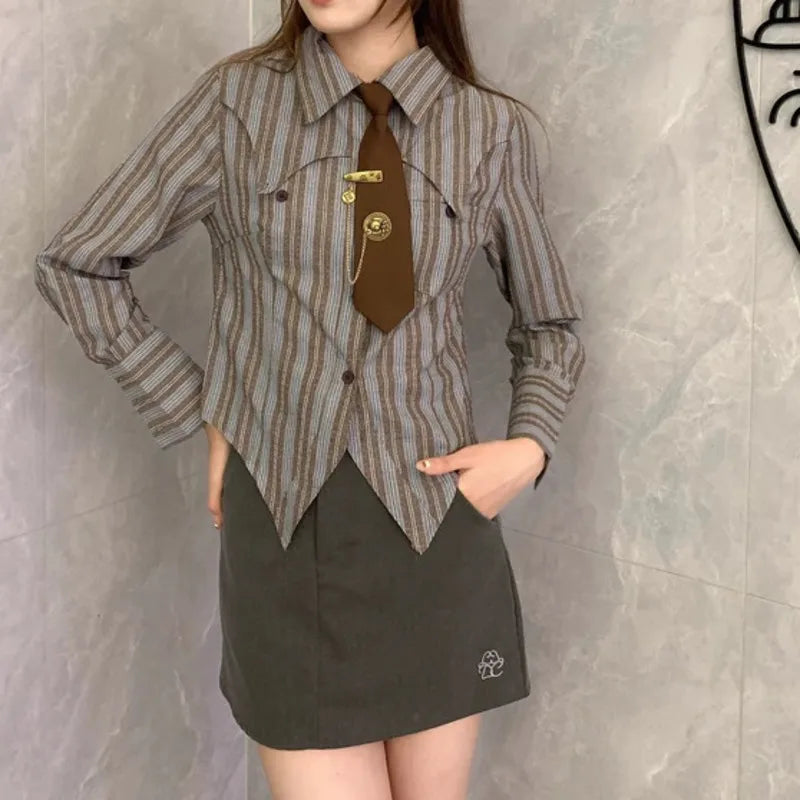 Women's Casual Blouses Patchwork Button Punk Jeans Two Piece Suits