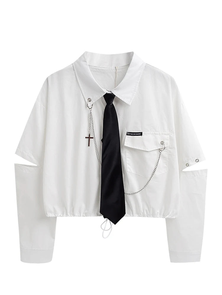 Punk Style Women Shirt Gothic Harajuku Dark Tie And Chain - Premium Shirt from Craftklart Dropship - Just $20.13! Shop now at Craftklart.store