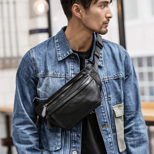 Men's Genuine Leather Waist Bag Chest Pack - Premium Crossbody Bag from Craftklart Dropship - Just $47.10! Shop now at Craftklart.store