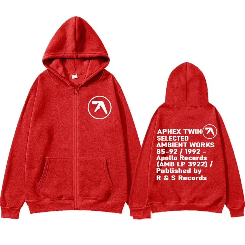 Zip Up Hooded Top Aphex Twin Inspired Graphic Print Hoodie - Craftklart.store