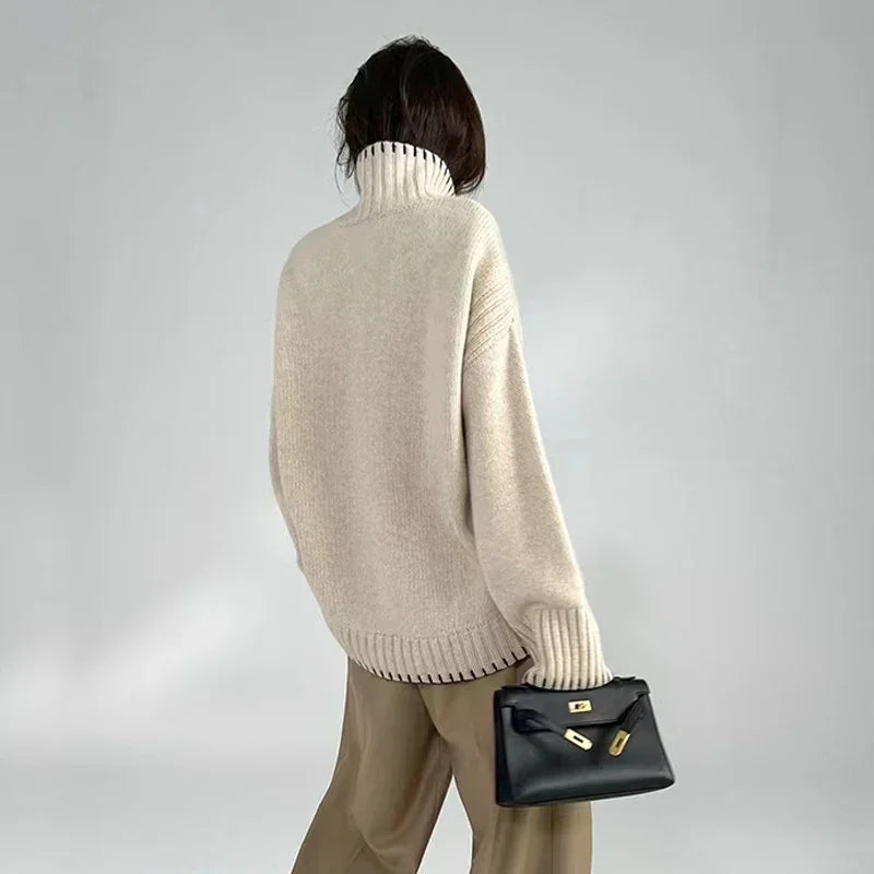 100% Pure Wool Cashmere Sweater Women's Turtleneck Pullover