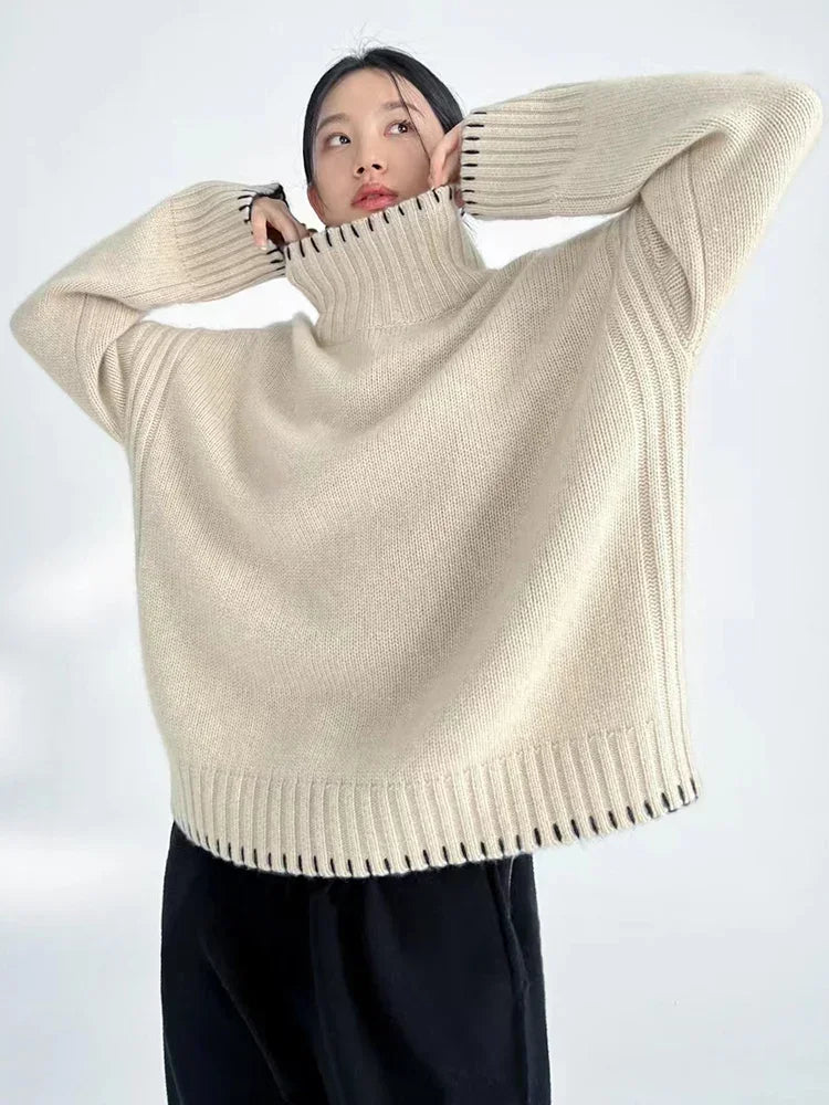 100% Pure Wool Cashmere Sweater Women's Turtleneck Pullover