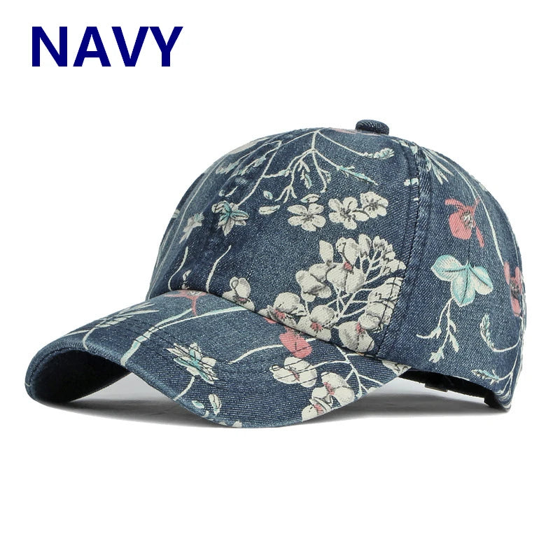Women's CLIMATE Floral Denim Baseball Cap Hat - Premium Cap from Craftklart Dropship - Just $7.85! Shop now at Craftklart.store