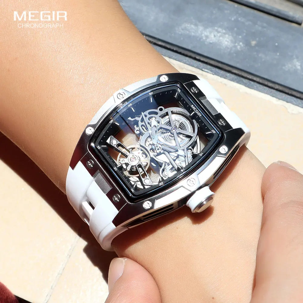 Men's Analog Automatic Wristwatch with White Silicone Strap - Premium Watches from Craftklart Dropship - Just $43.75! Shop now at Craftklart.store