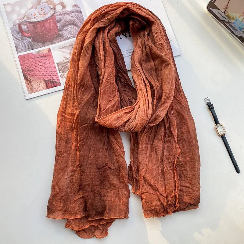 Women's Urban Cotton and Linen Tie-dye Long Folds Scarf