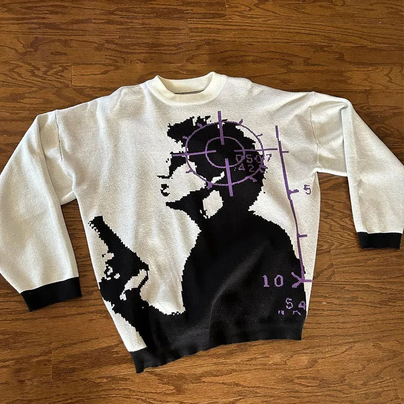 Men's Y2k Knit Long Sleeve Sweater Pullovers