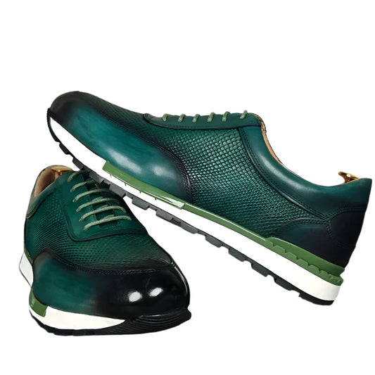 Men's Green Real Leather Lace Up Casual Dress Shoes - Premium Sneakers from Craftklart Dropship - Just $75.46! Shop now at Craftklart.store