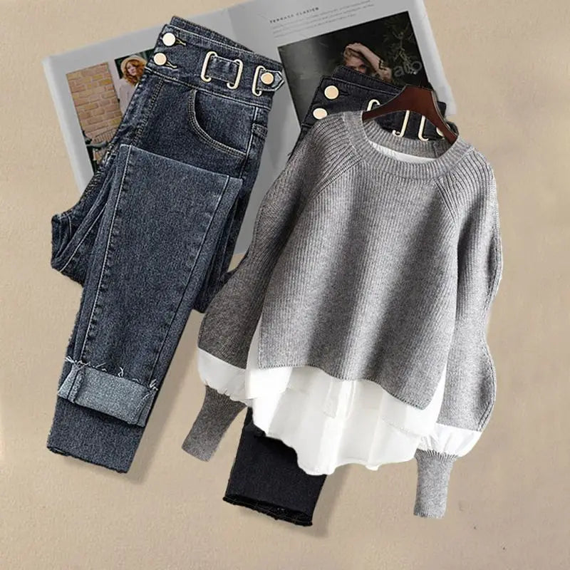 Women's Urban Jeans & Top Matching Korean Set - Premium Sets from Craftklart Dropship - Just $9.43! Shop now at Craftklart.store