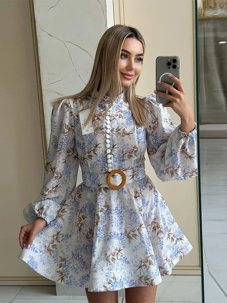 Sort Single Breasted O-neck Long Sleeve A-line Dresses - Craftklart.store