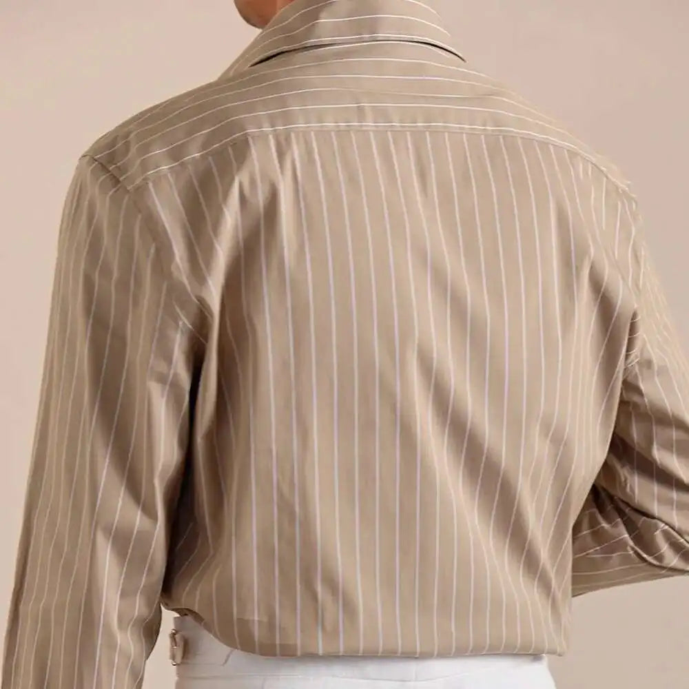 Cotton Blend Striped Italian Styled Urban Casual Long Sleeved Shirt