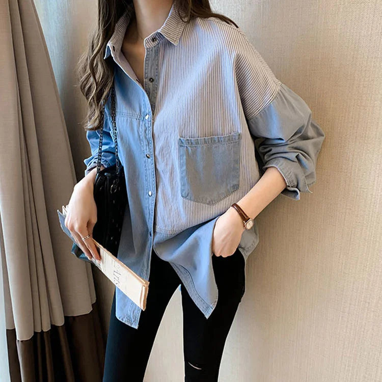 Blue Denim Shirt Women Batwing Sleeve Asymmetrical Shirt - Premium shirt from Craftklart Dropship - Just $21! Shop now at Craftklart.store