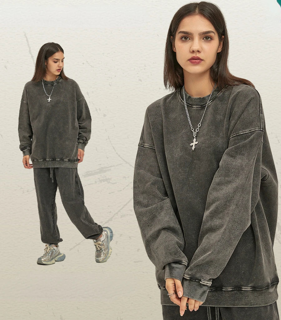 Sumuyoo Thin Round Neck Hoodie Pants Suits Women Chaopai Wash Water Guard Clothes Fashion Sports Pullover Oversized Couple Set - Premium from Craftklart.store - Just $36.69! Shop now at Craftklart.store