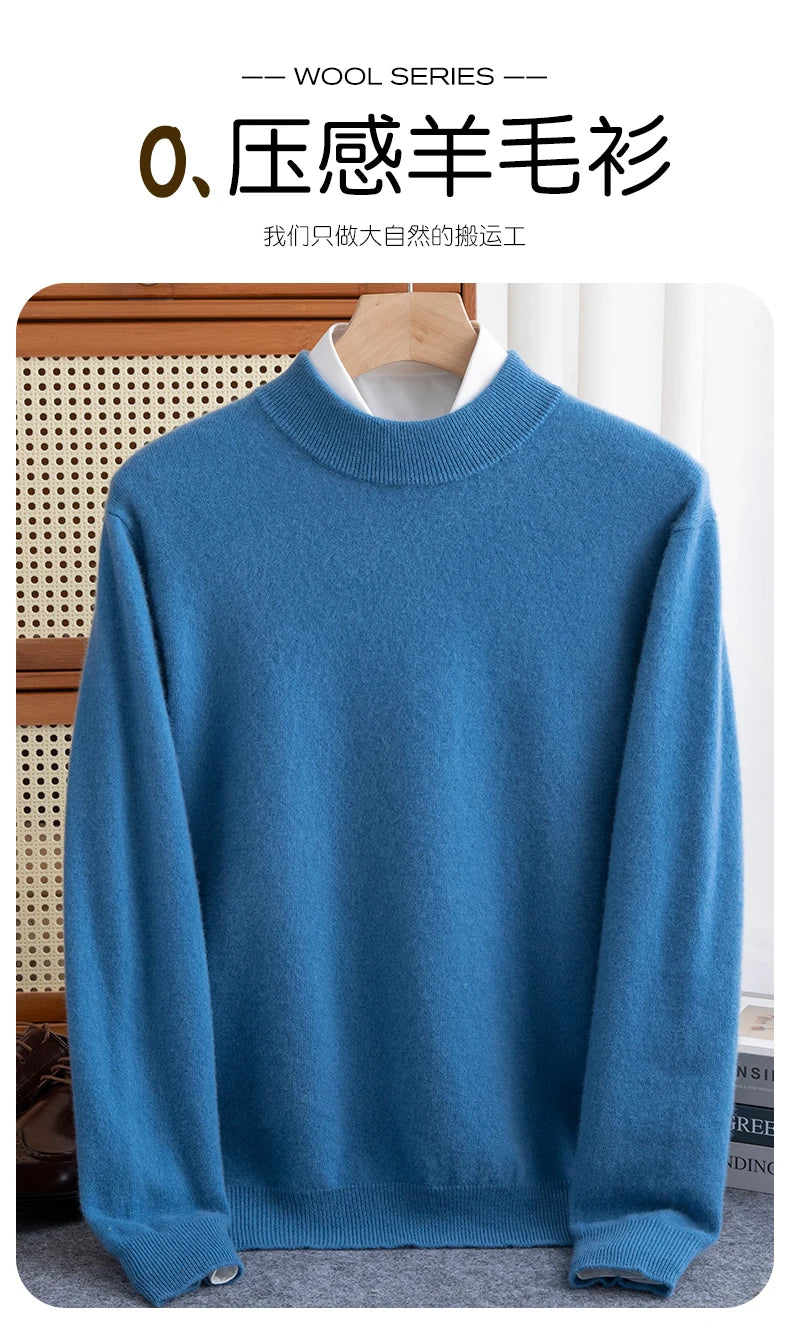 New Fashion Men's 100% Wool Pullover Half-high Collar Sweater - Craftklart.store