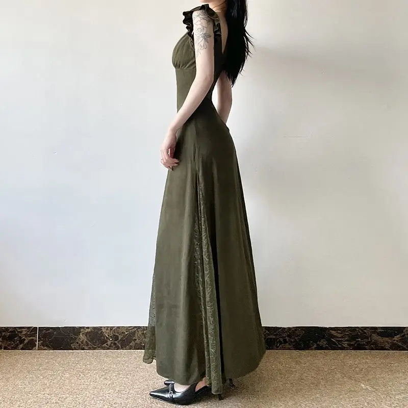 Women's V Neck Sheer Lace Patchwork High Waist Elegant Party Dress - Premium Dress from Craftklart Dropship - Just $27.74! Shop now at Craftklart.store
