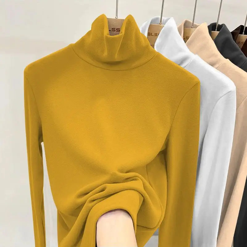 Solid Color Turtleneck Pullover