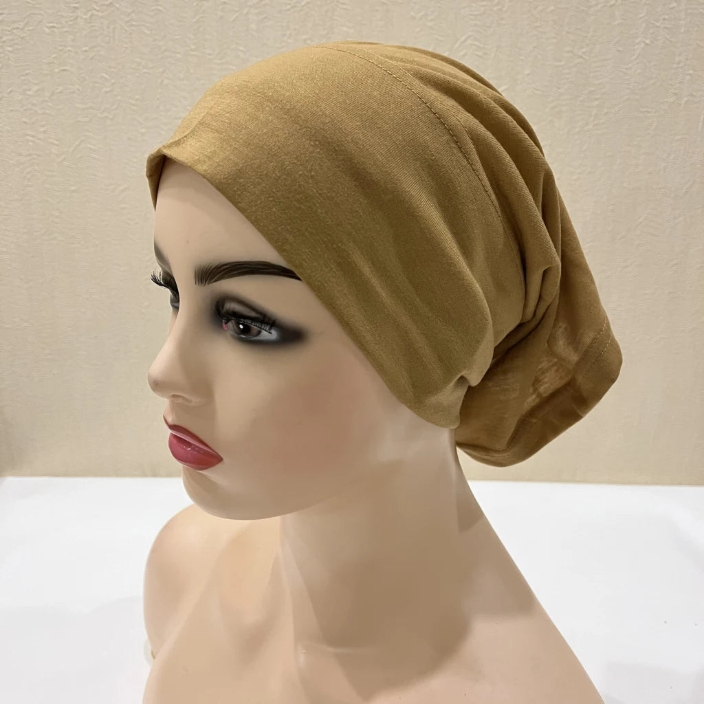 Traditional Ladies Pure Color Stretch Head Scarf Under Hijab Bonnet